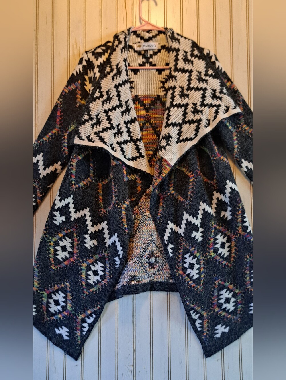 Montana Co  Aztec Open Front Cozy  Cardigan Sweater Cowgirl Range Southwestern S